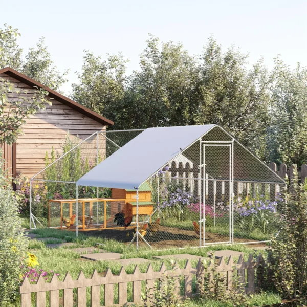 Kippenhok xxl met vrije uitloop kippenhok met schaduwdak slot voor 8 12 kippen eend konijn staal 3 x 4 x 2 m 2