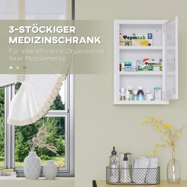 Kleankin medicijnkastje afsluitbaar voor thuis 30 x 14 x 46 cm met 3 vakken kindveilig van koudgewalst staal in wit 6