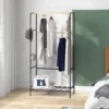 Kledingrek garderoberek met 2 kledingstangen en plank, jasrek met haken voor slaapkamer en gang, bamboe zwart 2