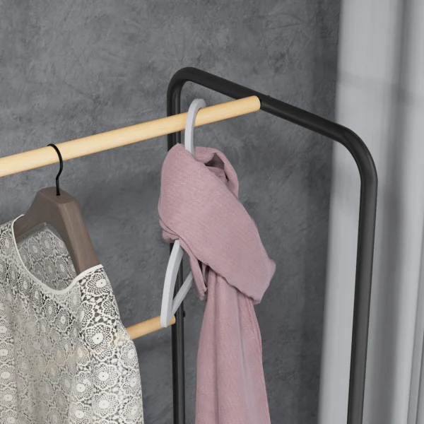 Kledingrek garderoberek met 2 kledingstangen en plank, jasrek met haken voor slaapkamer en gang, bamboe zwart 8