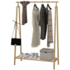Kledingrek garderoberek met kledinghaken & plank voor max. 4 paar schoenen, natuurlijk bamboe voor slaapkamer & badkamer 1