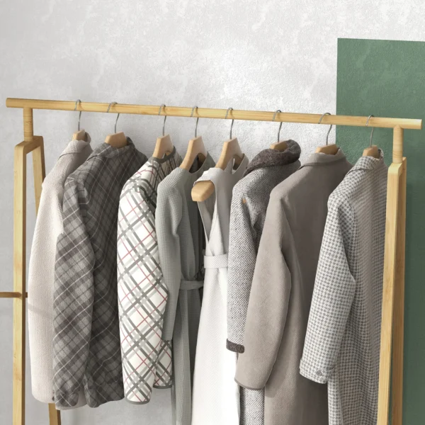 Kledingrek garderoberek met kledinghaken & plank voor max. 4 paar schoenen, natuurlijk bamboe voor slaapkamer & badkamer 7