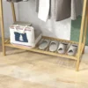 Kledingrek garderoberek met kledinghaken & plank voor max. 4 paar schoenen, natuurlijk bamboe voor slaapkamer & badkamer 8