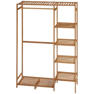 Kledingrek garderoberek met kledingstang, schoenenrek, plank, garderobe van bamboe voor slaapkamer, tentoonstellingen, wasruimte, wasruimte, natuurhout 1
