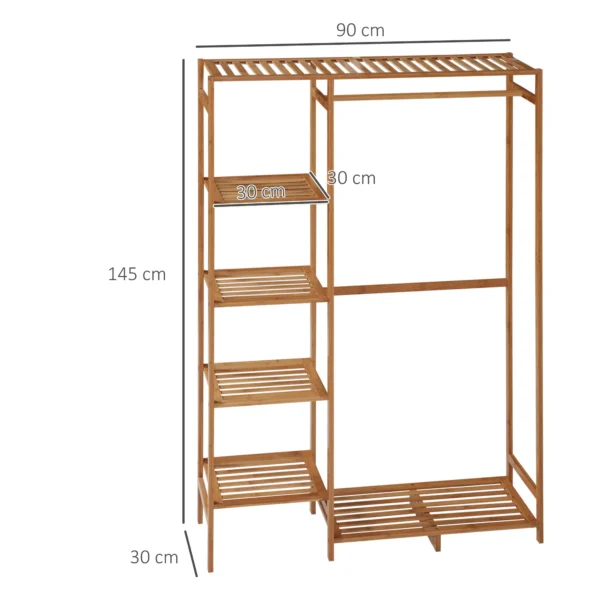 Kledingrek garderoberek met kledingstang, schoenenrek, plank, garderobe van bamboe voor slaapkamer, tentoonstellingen, wasruimte, wasruimte, natuurhout 4