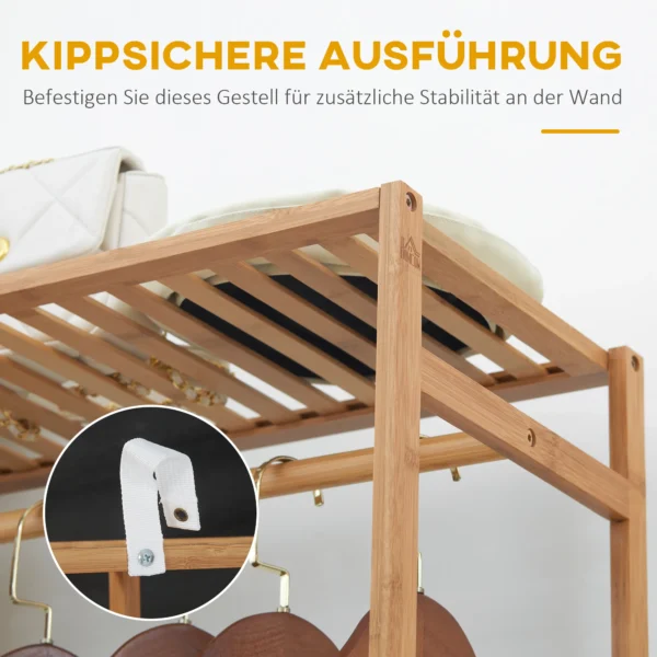 Kledingrek garderoberek met kledingstang, schoenenrek, plank, garderobe van bamboe voor slaapkamer, tentoonstellingen, wasruimte, wasruimte, natuurhout 8