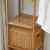 Kledingrek garderoberek met kledingstang, schoenenrek, plank, garderobe van bamboe voor slaapkamer, tentoonstellingen, wasruimte, wasruimte, natuurhout 9