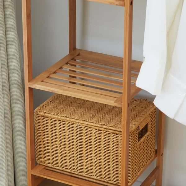 Kledingrek garderoberek met kledingstang, schoenenrek, plank, garderobe van bamboe voor slaapkamer, tentoonstellingen, wasruimte, wasruimte, natuurhout 9