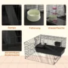 Kleindierenhok met ren, 112,5l x 99b x 54h cm, met waterfles, voergoot, voerbak, voor kleine dieren, staal, zwart 8
