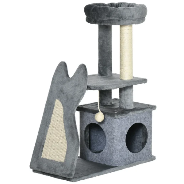 Kleine krabpaal voor katten onder 4 kg, kattenboom met krabplank, hol, speelgoed en sisal, grijs voor kleine katten 1