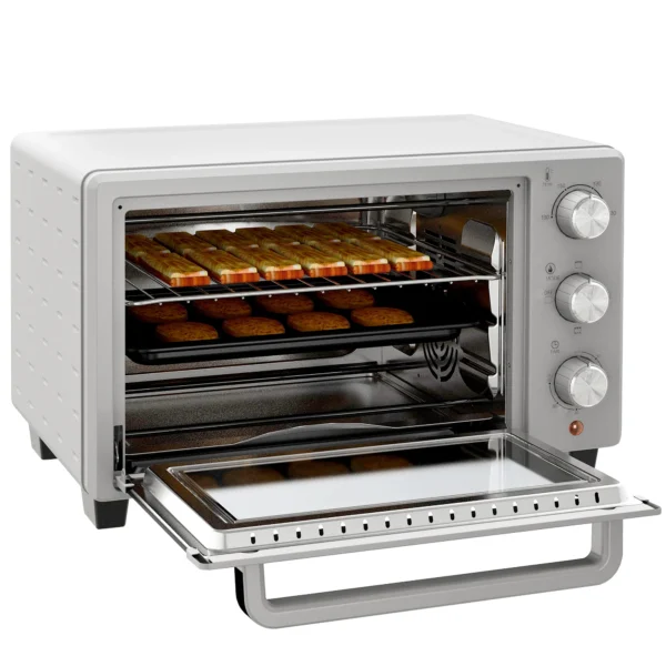 Kleine oven 21l, 100°c 230°c, 1 uur timer, met 3 kookmodi, draadrek, bakplaat, roestvrij staal, 46l x 38,5b x 29h cm, zilver 1