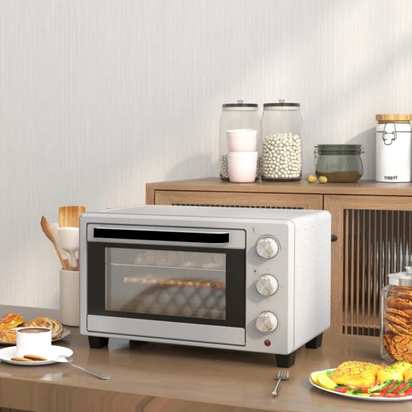 Kleine oven 21l, 100°c 230°c, 1 uur timer, met 3 kookmodi, draadrek, bakplaat, roestvrij staal, 46l x 38,5b x 29h cm, zilver 10