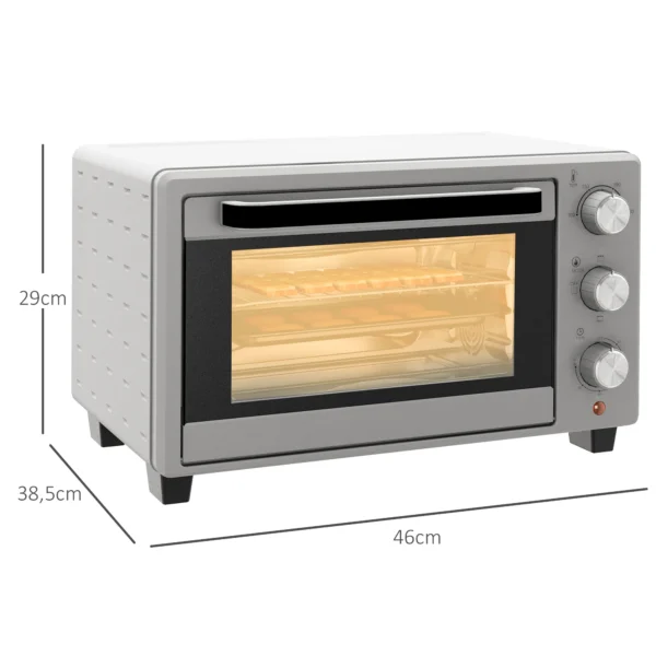 Kleine oven 21l, 100°c 230°c, 1 uur timer, met 3 kookmodi, draadrek, bakplaat, roestvrij staal, 46l x 38,5b x 29h cm, zilver 4