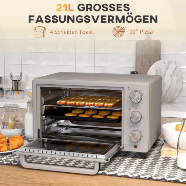 Kleine oven 21l, 100°c 230°c, 1 uur timer, met 3 kookmodi, draadrek, bakplaat, roestvrij staal, 46l x 38,5b x 29h cm, zilver 5