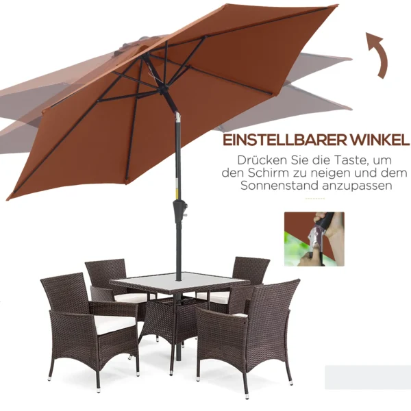 Knielende parasol met handslinger 2,7 m diameter alu & 180g/m² polyester in bruin, ideaal voor tuin & terras 6