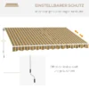 Knikarm zonnescherm 3,5 x 2,5m zonwering met handslinger, geel grijs, gemaakt van aluminium & polyester voor terras & balkon 7