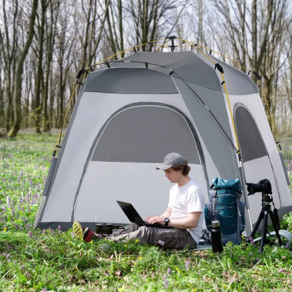 Koepeltent voor 4 personen licht, stabiel waterdicht uv 50+ pop up campingtent met haken deur raam, grondzeil familietent met 1000mm waterkolom tent voor camping reis trekking tuin 2