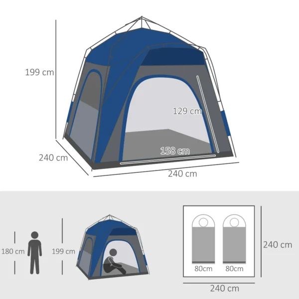 Koepeltent voor 4 personen licht, stabiel waterdicht uv 50+ pop up campingtent met haken deur raam, grondzeil familietent met 1000mm waterkolom tent voor camping reis trekking tuin 4