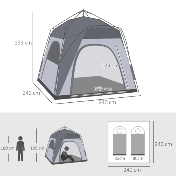 Koepeltent voor 4 personen licht, stabiel waterdicht uv 50+ pop up campingtent met haken deur raam, grondzeil familietent met 1000mm waterkolom tent voor camping reis trekking tuin 4