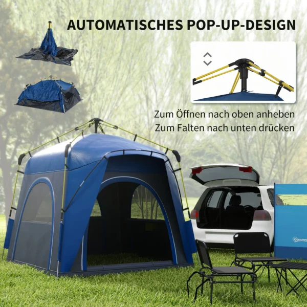 Koepeltent voor 4 personen licht, stabiel waterdicht uv 50+ pop up campingtent met haken deur raam, grondzeil familietent met 1000mm waterkolom tent voor camping reis trekking tuin 5