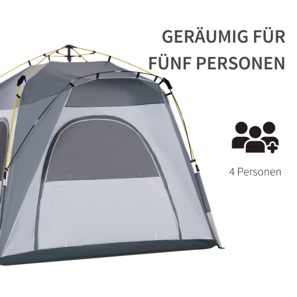 Koepeltent voor 4 personen licht, stabiel waterdicht uv 50+ pop up campingtent met haken deur raam, grondzeil familietent met 1000mm waterkolom tent voor camping reis trekking tuin 5