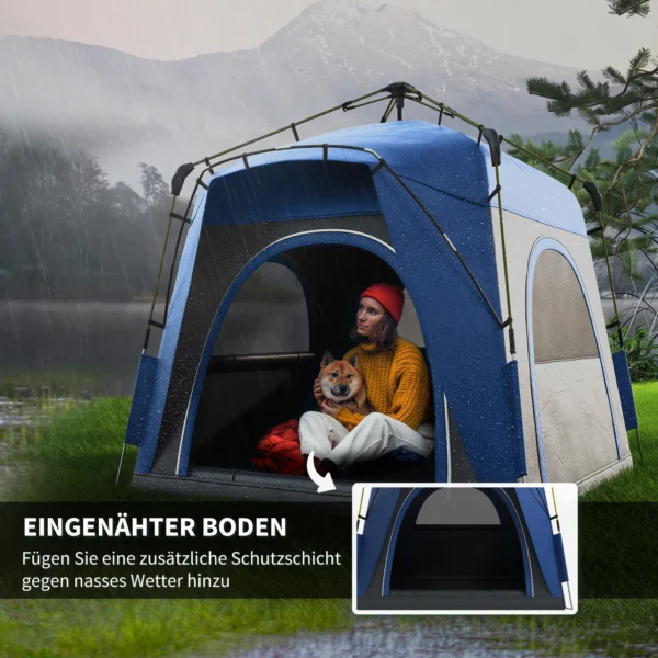 Koepeltent voor 4 personen licht, stabiel waterdicht uv 50+ pop up campingtent met haken deur raam, grondzeil familietent met 1000mm waterkolom tent voor camping reis trekking tuin 6