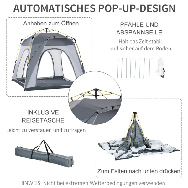 Koepeltent voor 4 personen licht, stabiel waterdicht uv 50+ pop up campingtent met haken deur raam, grondzeil familietent met 1000mm waterkolom tent voor camping reis trekking tuin 6