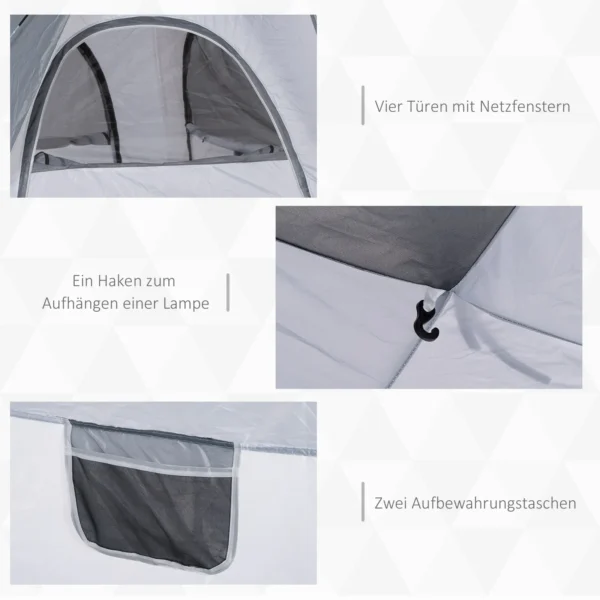 Koepeltent voor 4 personen licht, stabiel waterdicht uv 50+ pop up campingtent met haken deur raam, grondzeil familietent met 1000mm waterkolom tent voor camping reis trekking tuin 7
