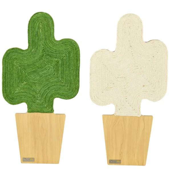 Krabmat wand 2 delige set bloempotvorm van jute touw met haak, cactus ontwerp, katten krabmat, wit+groen 30 x 60cm 1