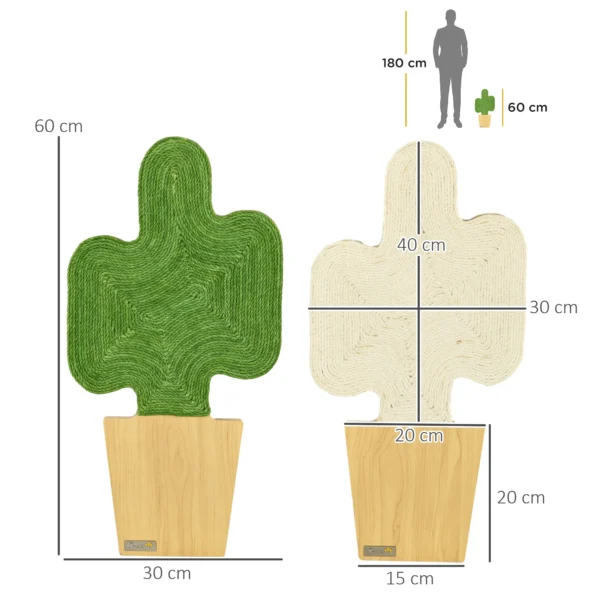 Krabmat wand 2 delige set bloempotvorm van jute touw met haak, cactus ontwerp, katten krabmat, wit+groen 30 x 60cm 4