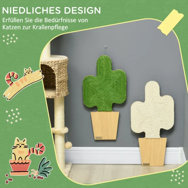 Krabmat wand 2 delige set bloempotvorm van jute touw met haak, cactus ontwerp, katten krabmat, wit+groen 30 x 60cm 5