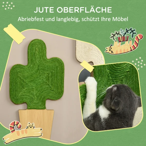 Krabmat wand 2 delige set bloempotvorm van jute touw met haak, cactus ontwerp, katten krabmat, wit+groen 30 x 60cm 6