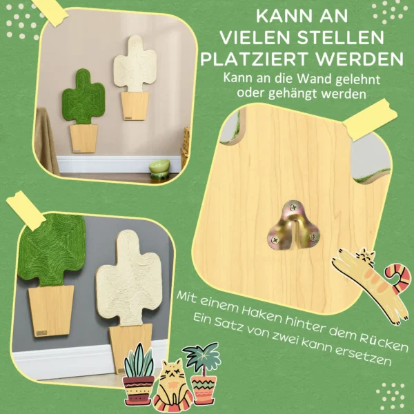 Krabmat wand 2 delige set bloempotvorm van jute touw met haak, cactus ontwerp, katten krabmat, wit+groen 30 x 60cm 7