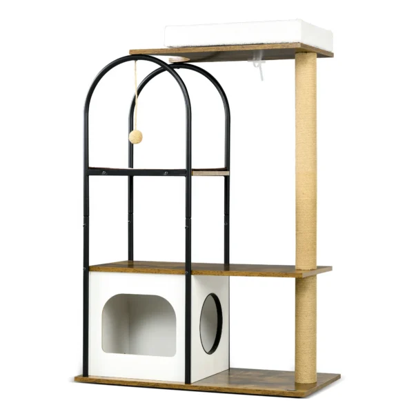 Krabpaal 1185 cm met grot, bed en krabmat, speelbal, kiepbeveiliging voor katten tot 5 kg, rustiek bruin 1