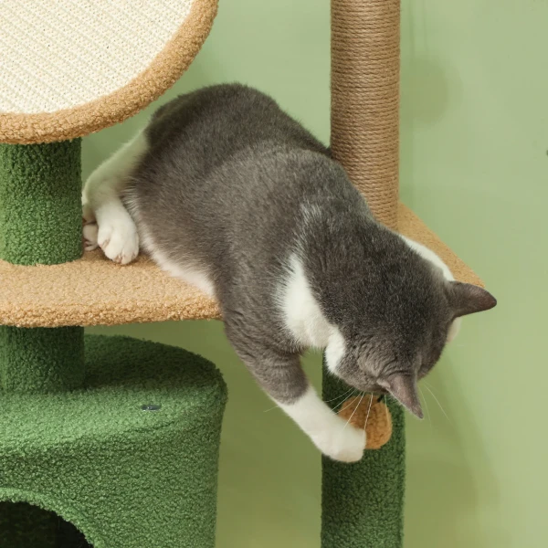 Krabpaal 139 cm kattenboom met kattenhol, speelbal, kattenkrabpaal met sisal krabpalen, voor katten tot 5 kg, groen 10