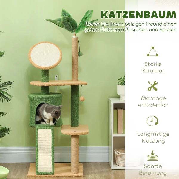 Krabpaal 139 cm kattenboom met kattenhol, speelbal, kattenkrabpaal met sisal krabpalen, voor katten tot 5 kg, groen 5