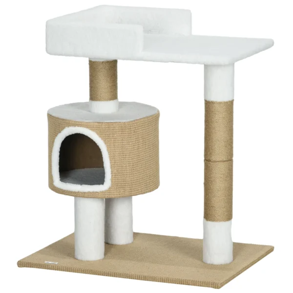 Krabpaal 79cm kleine kattenboom met kattenhol & ligruimte voor katten tot 8kg van jute in bruin/wit 1