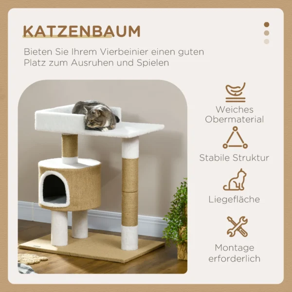 Krabpaal 79cm kleine kattenboom met kattenhol & ligruimte voor katten tot 8kg van jute in bruin/wit 5