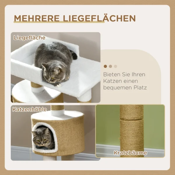 Krabpaal 79cm kleine kattenboom met kattenhol & ligruimte voor katten tot 8kg van jute in bruin/wit 6