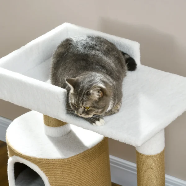 Krabpaal 79cm kleine kattenboom met kattenhol & ligruimte voor katten tot 8kg van jute in bruin/wit 9