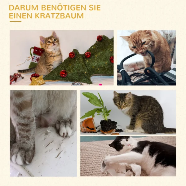 Krabpaal groot 200 cm xxl kattenboom met kattenholletjes hangmatten stabiel voor grote katten in lichtgrijs 10