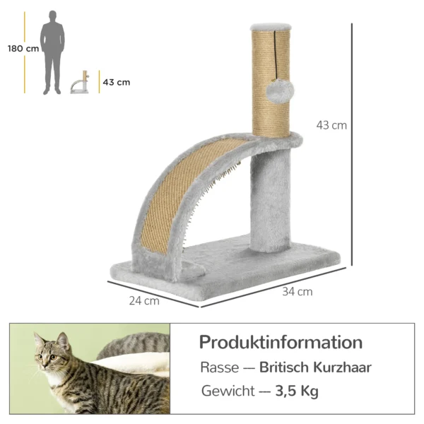 Krabpaal klein met massage en krabplank, grijze krabpaal voor kattenliefhebbers, stabiel en ruimtebesparend 4