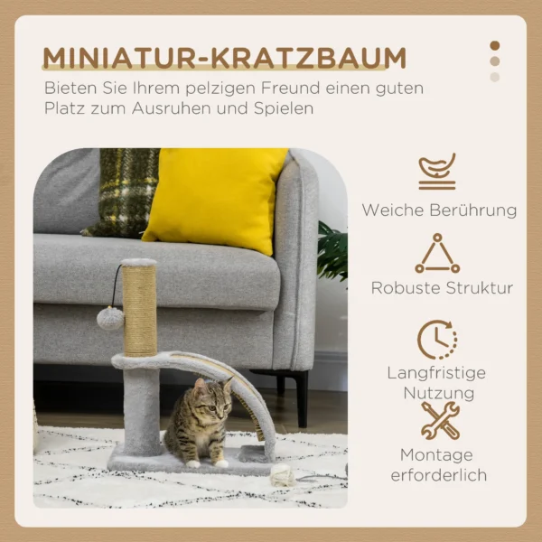 Krabpaal klein met massage en krabplank, grijze krabpaal voor kattenliefhebbers, stabiel en ruimtebesparend 5