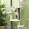 Krabpaal plafondhoog, kattenboom, 225 255 cm kattenkrabpaal met hangmatten, krabstammen, mand, speelbal, kattenmeubels met kiepbeveiliging, wit 10