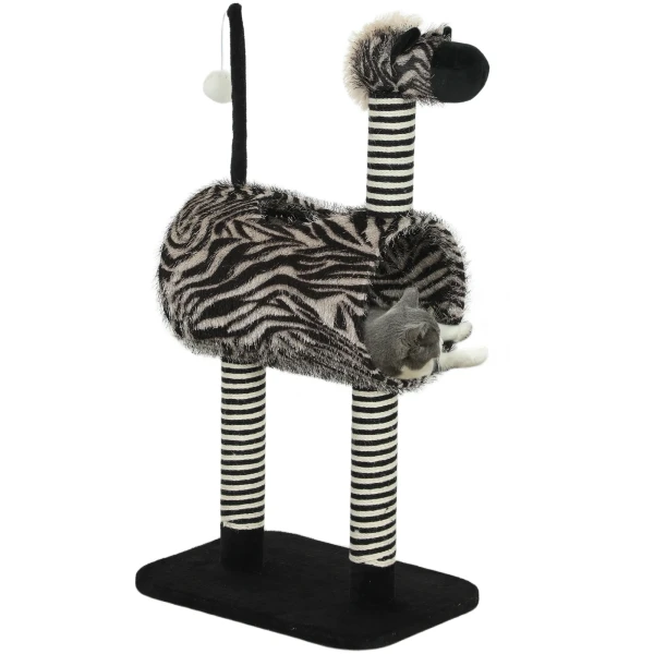 Krabpaal zebra ontwerp met kattentunnel Ø25 cm, kattenboom 93 cm, krabstammen zwart wit voor katten 1