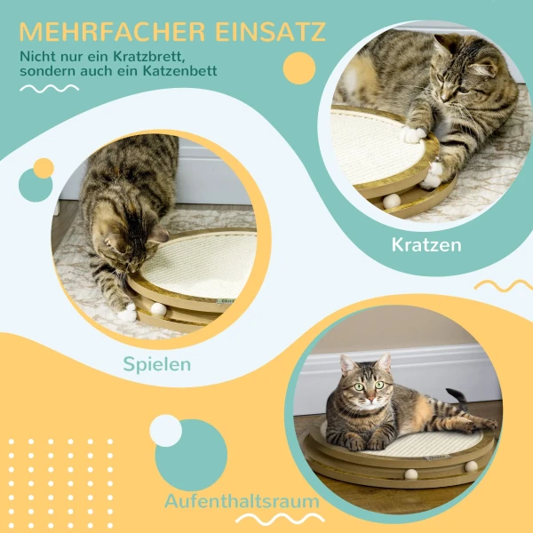 Krabplank kattenspeelplaats met dubbellagig ontwerp en speelbal, Ø40x4,5 cm, bruin en crèmewit voor katten 5