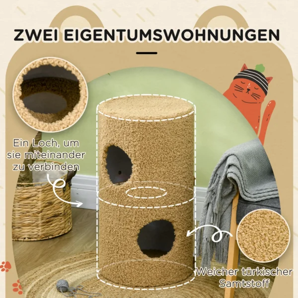 Krabton beerontwerp 2 niveaus 2 grotten met sisal kraboppervlak Φ35 x 66 cm lichtbruin voor kattenmeubels & speelplezier 6