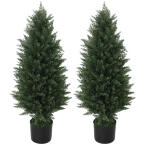 Kunstmatige cypress 2 delige set groot 90 cm kunstplant, kunstmatige planten in pot, uv bestendige kunstboom net als echt decoratie voor woonkamer slaapkamer buiten 1