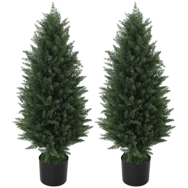 Kunstmatige cypress 2 delige set groot 90 cm kunstplant, kunstmatige planten in pot, uv bestendige kunstboom net als echt decoratie voor woonkamer slaapkamer buiten 1