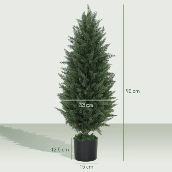 Kunstmatige cypress 2 delige set groot 90 cm kunstplant, kunstmatige planten in pot, uv bestendige kunstboom net als echt decoratie voor woonkamer slaapkamer buiten 4